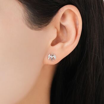 Mismatched Phoenix And Dragon Internally Threaded Flat Back Earrings In Sterling Silver, 5 of 12