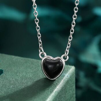Sterling Silver Genuine Black Onyx Heart Pendant Necklace, 2 of 12