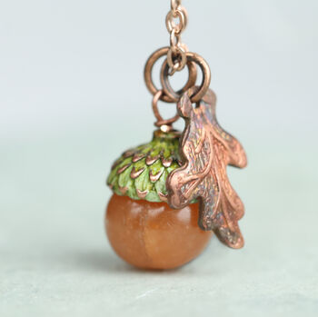 Amber Orange Small Moss Acorn Necklace, 7 of 12