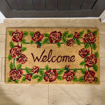 Welcome Roses Natural Coir Door Mat, 2 of 4