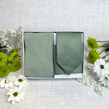 Dark Sage Woven Wedding Tie Set, 2 of 6