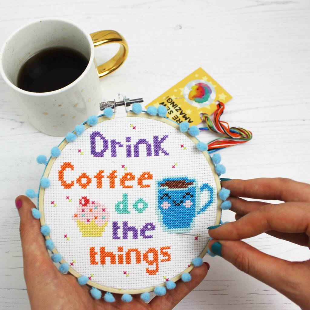 'Drink Coffee Do The Things' Cross Stitch Kit, 1 of 10