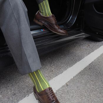 Pin Stripe Green Luxury Crew And Trainer Men’s Socks, 6 of 6