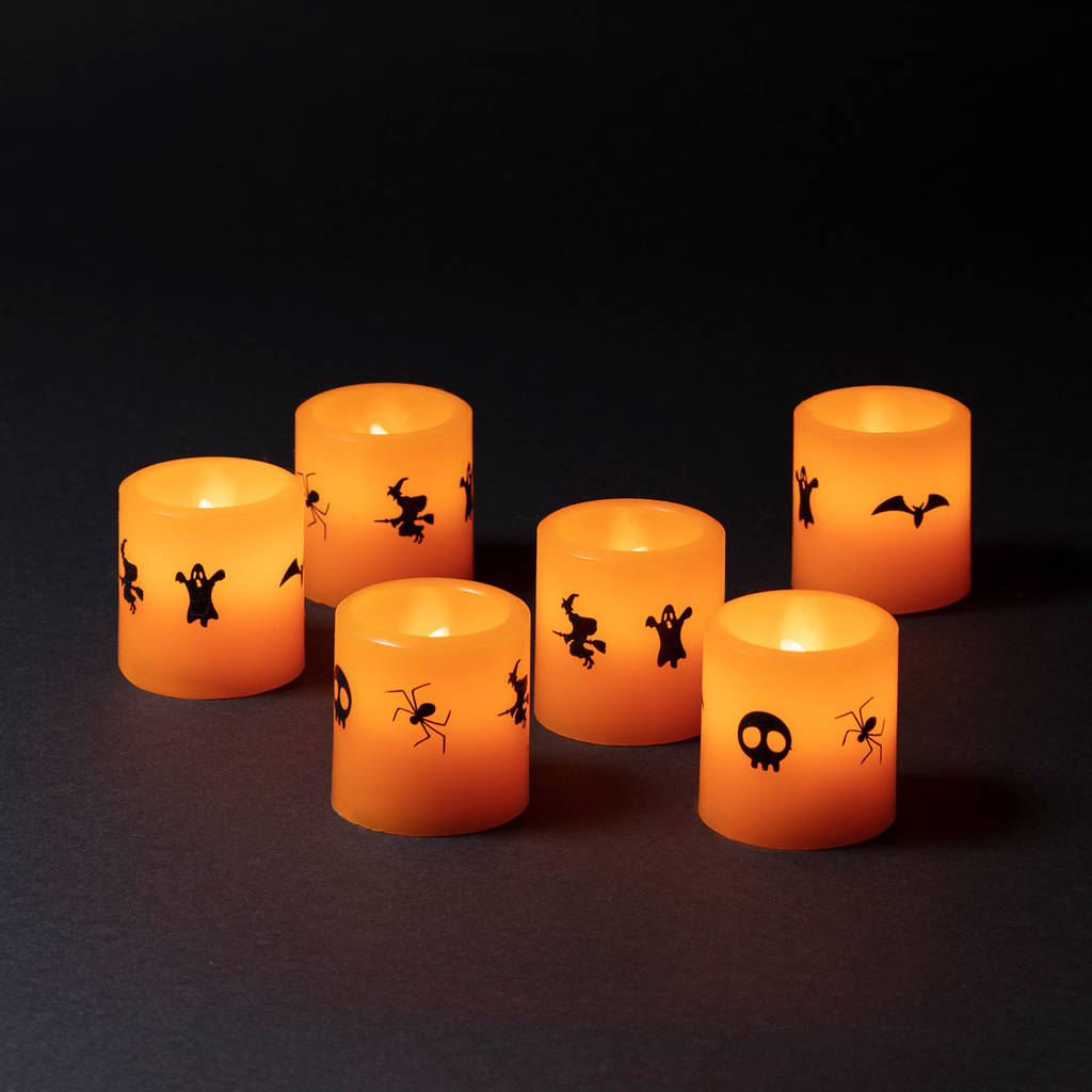 Set Of Six Halloween LED Votive Candles By Lights4fun 