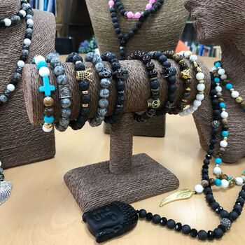 Pewter Skull Grey Agate Gemstone Bracelet, 2 of 2