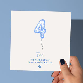 Personalised Blue Balloon 4th Birthday Card For Boys, 2 of 6