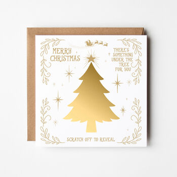 Gold Christmas Tree Scratch Reveal Card Diy Or Pre Printed Message, 3 of 6