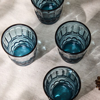 Set Of Four Sapphire Blue Glass Tumblers, 5 of 8