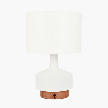 White And Wood Effect Textured Ceramic Table Lamp, 4 of 8