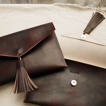 'Hidden Message' Leather Tassel Clutch, 4 of 9