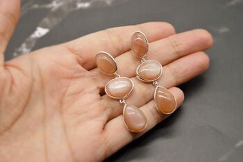 Peach Moonstone Silver Drop Earrings, 5 of 6
