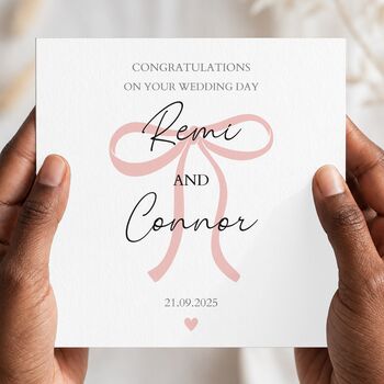Personalised Mr And Mrs Wedding Card, On Your Wedding Day Bow Card, 3 of 5
