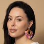 Ibiza Pink Raffia And Rattan Earrings 14 K Gold Plated, thumbnail 5 of 7