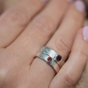 Garnet January Birthstone Ring Textured Sterling Silver, 5 of 8