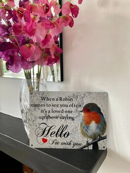 Robin Memorial Metal Sign Handmade Sympathy Gift Plaque, 2 of 3