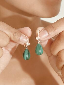 Teardrop Malachite Sterling Silver Dangle Earrings, 2 of 9