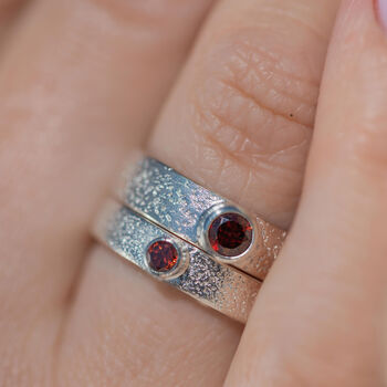 Garnet January Birthstone Ring Textured Sterling Silver, 7 of 8
