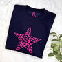 Neon Pink Leopard Star Ladies Sweatshirt, thumbnail 1 of 2