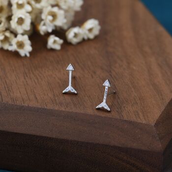 Sterling Silver Tiny Arrow Cz Stud Earrings, 5 of 12