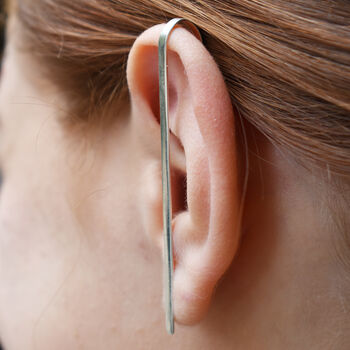 Silver Bar Ear Cuff Stud Earring, 3 of 6