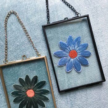 Flower Power Blue Daisy Embroidery Framed Artwork, 6 of 6