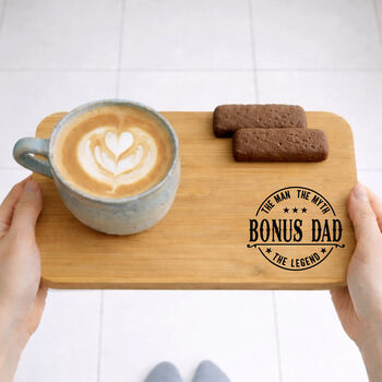 Bonus Dad, Step Dad Wooden Tea/Beer And Biscuit Snack Board, 3 of 5