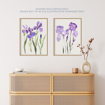 Set Three Wall Art Prints A4 Iris Floral Flowers Purple, 7 of 7