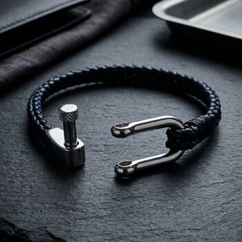 Braided Leather Bracelet Blue, 5 of 8