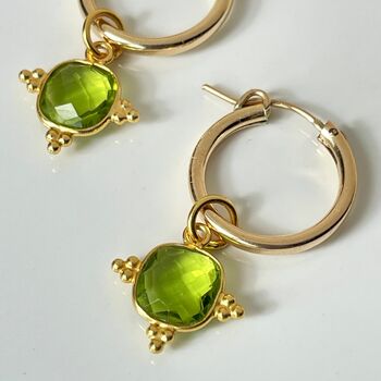 Peridot Gemstone Hoop Earrings In Gold Vermeil, 3 of 4