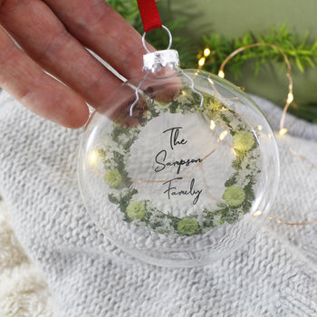 Personalised Family Christmas Wreath Flat Bauble, 4 of 4