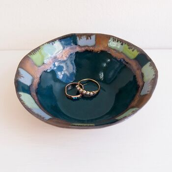 Handmade Teal Or Orange Ceramic Decorative Ring Dish, 2 of 8