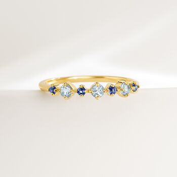 Blue Sapphire And Blue Topaz Stackable Half Eternity Band In Sterling Silver And Gold, 6 of 12
