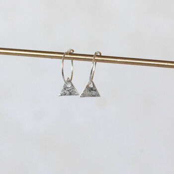 Sterling Silver Textured Triangle Charm Hoops, 5 of 10