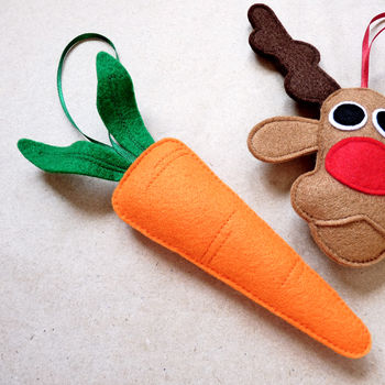 Rudolph And Carrot Felt Christmas Decoration Set, 3 of 4