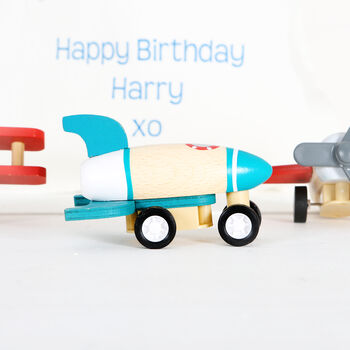 Wooden Planes And Rocket Toys In Personalised Bag, 4 of 5