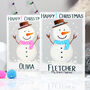 Personalised Snowman Baby 1st Christmas Card, thumbnail 1 of 8