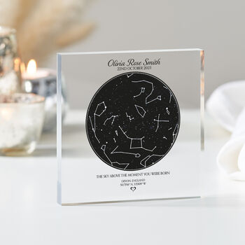 Personalised New Baby Star Map Acrylic Block Gift, 2 of 9