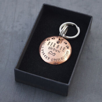 Personalised Copper Pet ID Tag With Bone And Paw Prints, 3 of 7