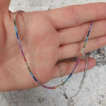 Rainbow Colourful Sterling Silver Tennis Necklace, 2 of 5