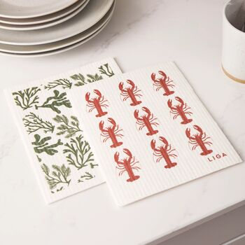Eco Dishcloths | Red Lobster And Seaweed, 2 of 2