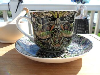 Large Cup And Saucer In William Morris Black Strawberry Thief Design, 2 of 12