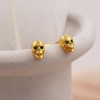 Tiny Death Skull Stud Earrings In Sterling Silver, 9 of 11