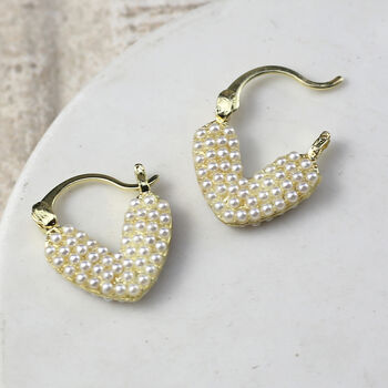 White Pearl Heart Hoop Earrings, 2 of 4