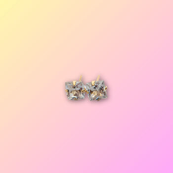 Gold Plated Stud Earrings Square Cz Sizes 5mm, 6mm Or 7mm, 2 of 2