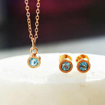 Blue Topaz Birthstone Rose Gold Plated Silver Necklace, 2 of 10