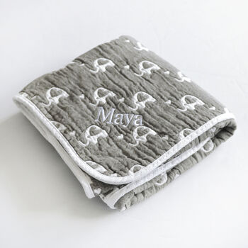 Personalised Reversible Grey And White Elephant Blanket, 3 of 12