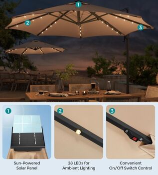 Garden Parasol Umbrella Solar Powered LED Lights Upf50+, 5 of 12