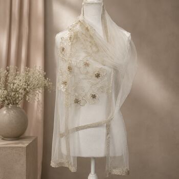 Gold Trim Floral Embroidered Occasion Shawl, 2 of 6