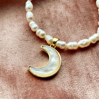 Mother Of Pearl Moon And Pearl Beaded Necklace, 3 of 10