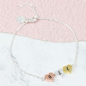 Personalised Brushed Mixed Metal Triple Heart Bracelet By Lisa Angel Personalised Brushed Mixed Metal Triple Heart Bracelet